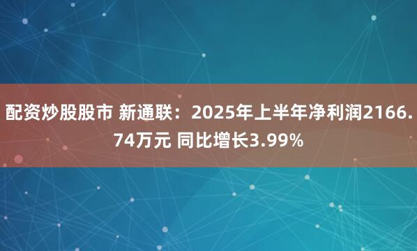 配资炒股股市 新通联：2025年上半年净利润2166.74万元 同比增长3.99%